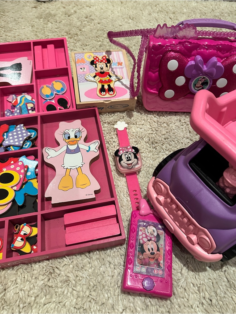 Disney Minnie Mouse Melissa Doug Puzzle Green Toy Dump Truck Purse Phone Watch